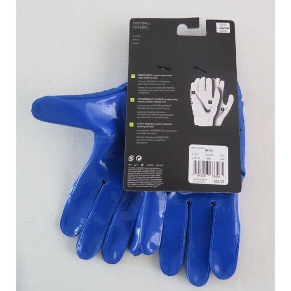 Nike CZ4127-495 Men's Sz 2XL Royal Blue/White Vapor Jet Football Gloves - Picture 2 of 8